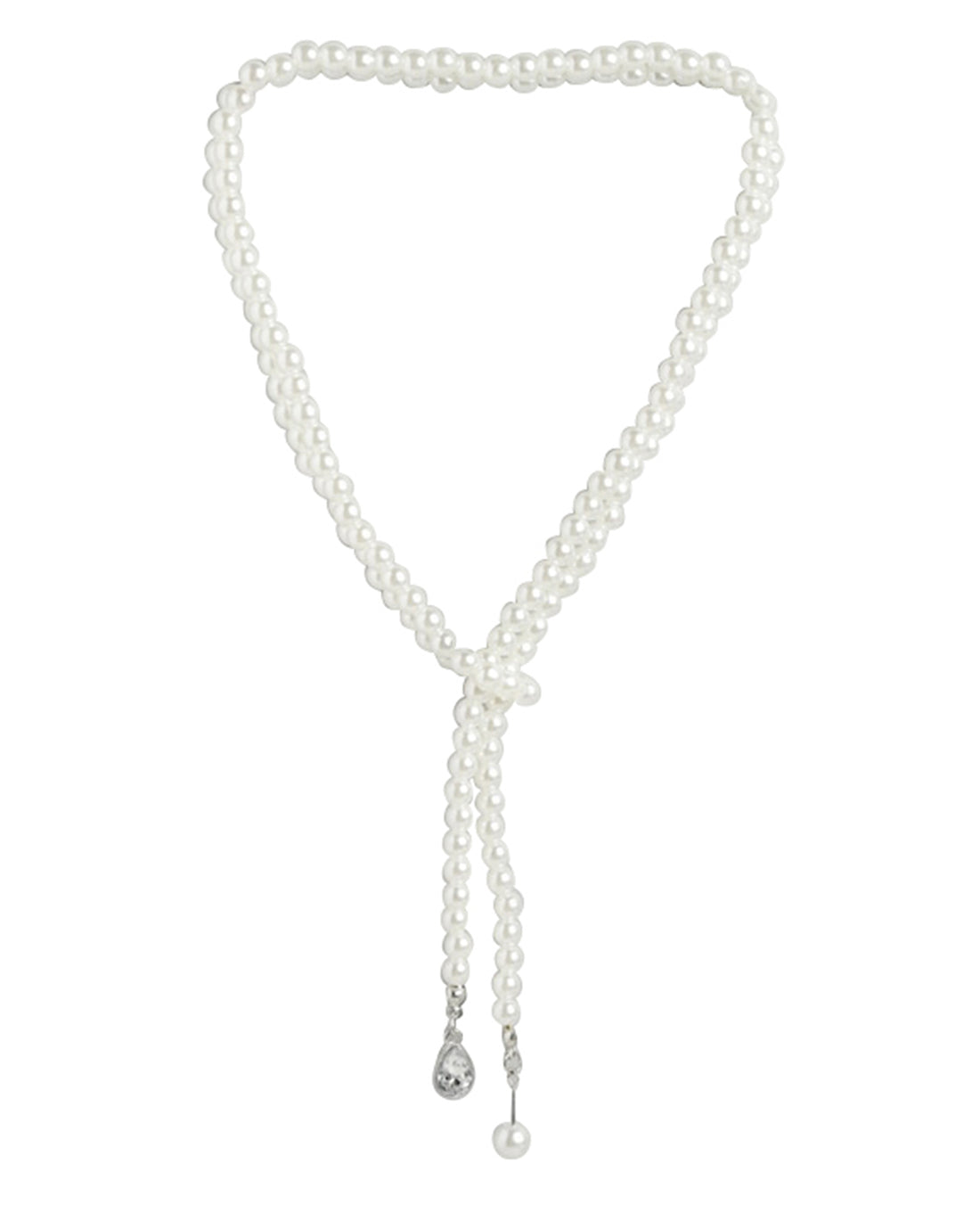 Rhodium Plated With Inline Pearl Stylish Lariat Necklace For Women
