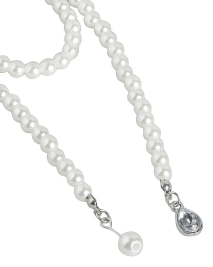 Rhodium Plated With Inline Pearl Stylish Lariat Necklace For Women