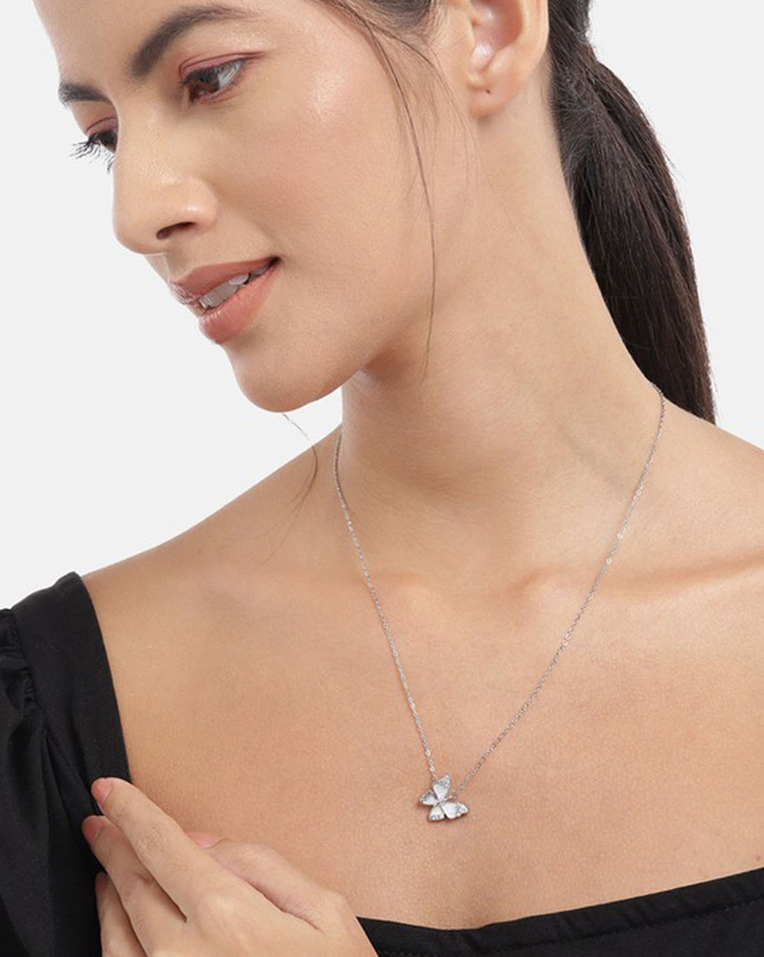 Cz With Butterfly And Silver Plated Fancy Necklace For Women