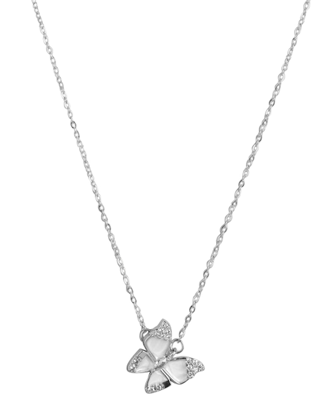 Cz With Butterfly And Silver Plated Fancy Necklace For Women