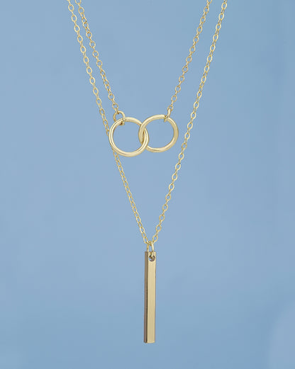 Gold Plated With Bar Double Chain Necklace For Women