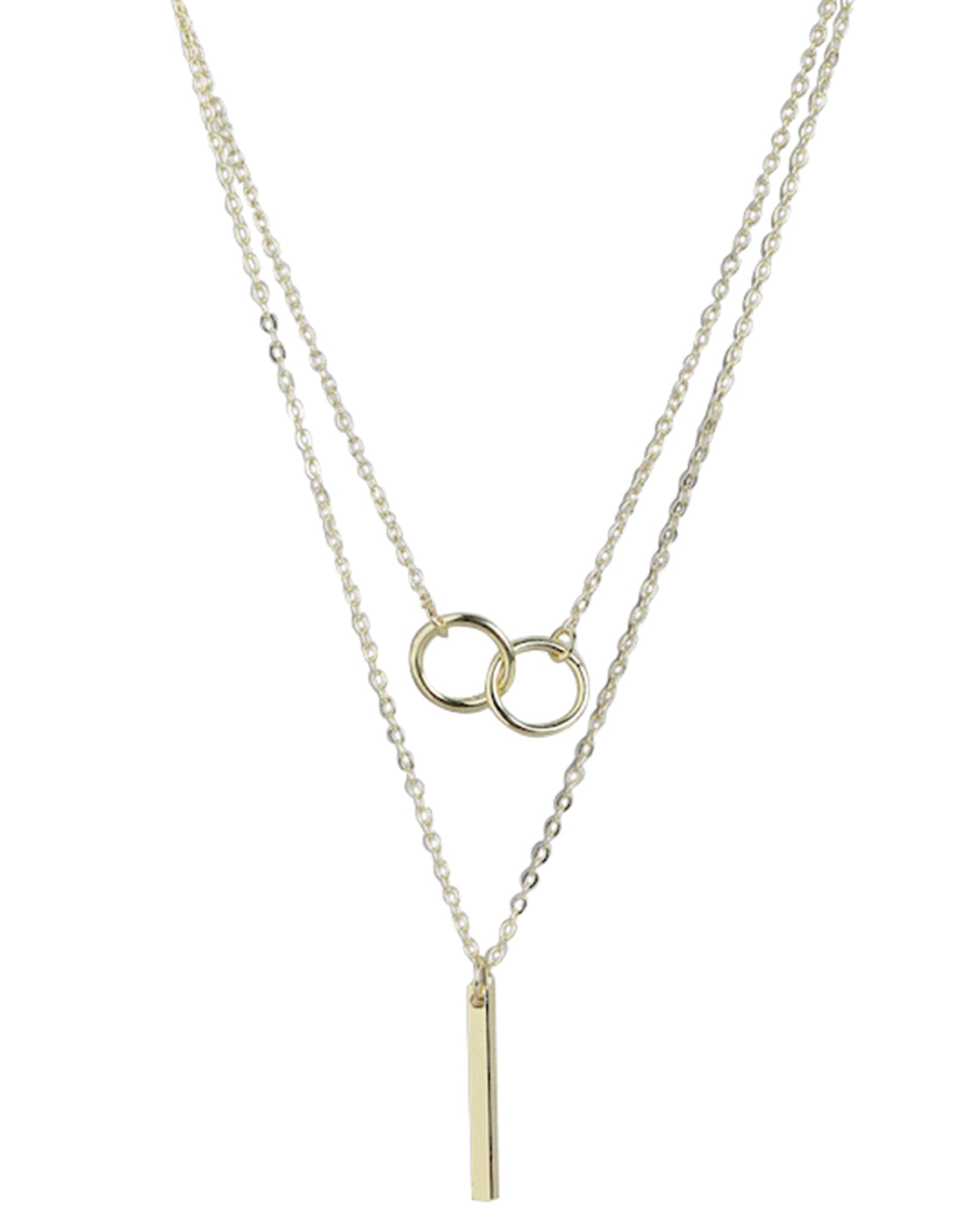 Gold Plated With Bar Double Chain Necklace For Women