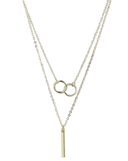 Gold Plated With Bar Double Chain Necklace For Women