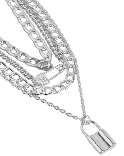 Rhodium Plated With Stylish Pendant Layered Necklace For Women
