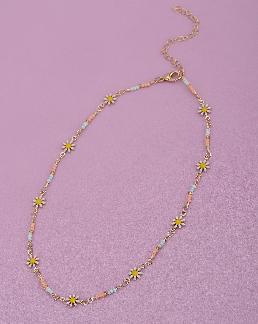 Gold Plated With Enamel And Inline Floral Necklace For Girl