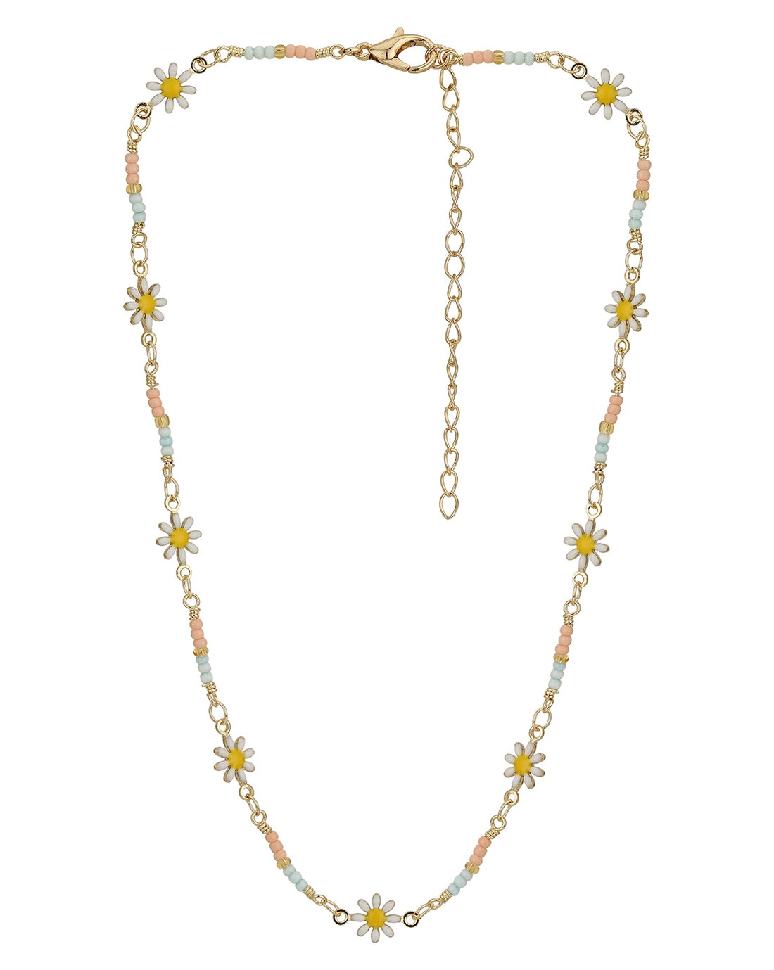 Gold Plated With Enamel And Inline Floral Necklace For Girl