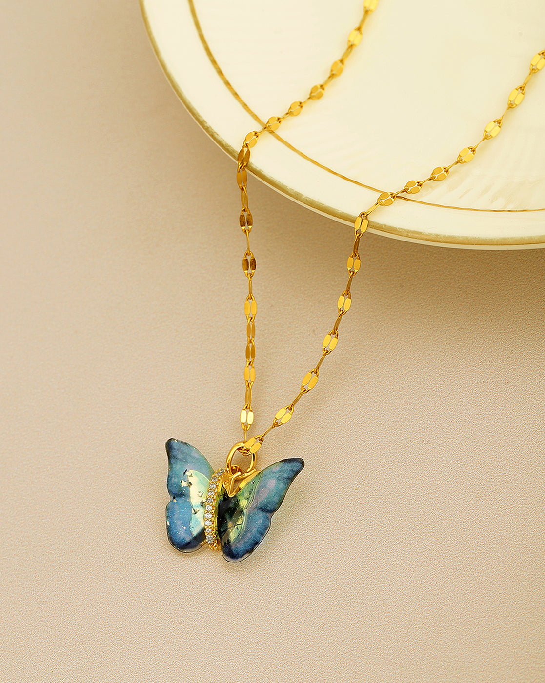 Gold Plated With Butterfly Charming Pendant With Chain For Women