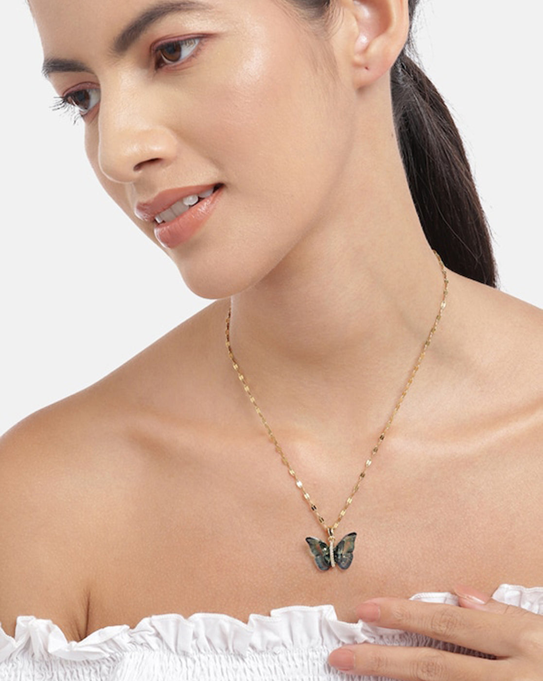 Gold Plated With Butterfly Charming Pendant With Chain For Women