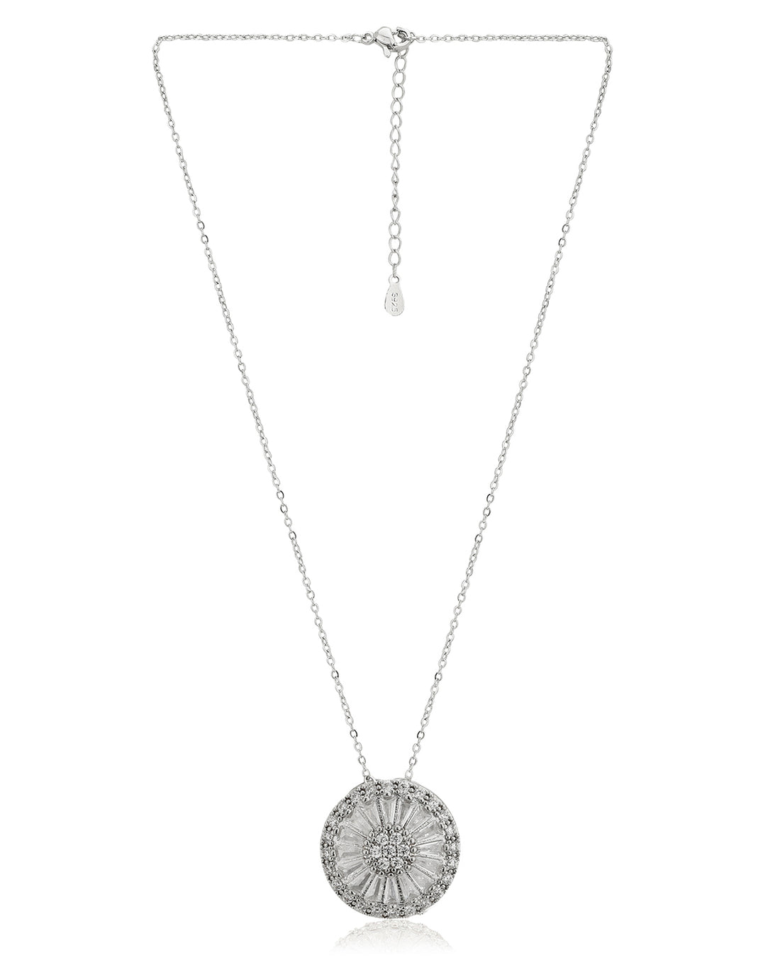Premium Rhodium Plated With Cz Circular Pendant With Chain For Women
