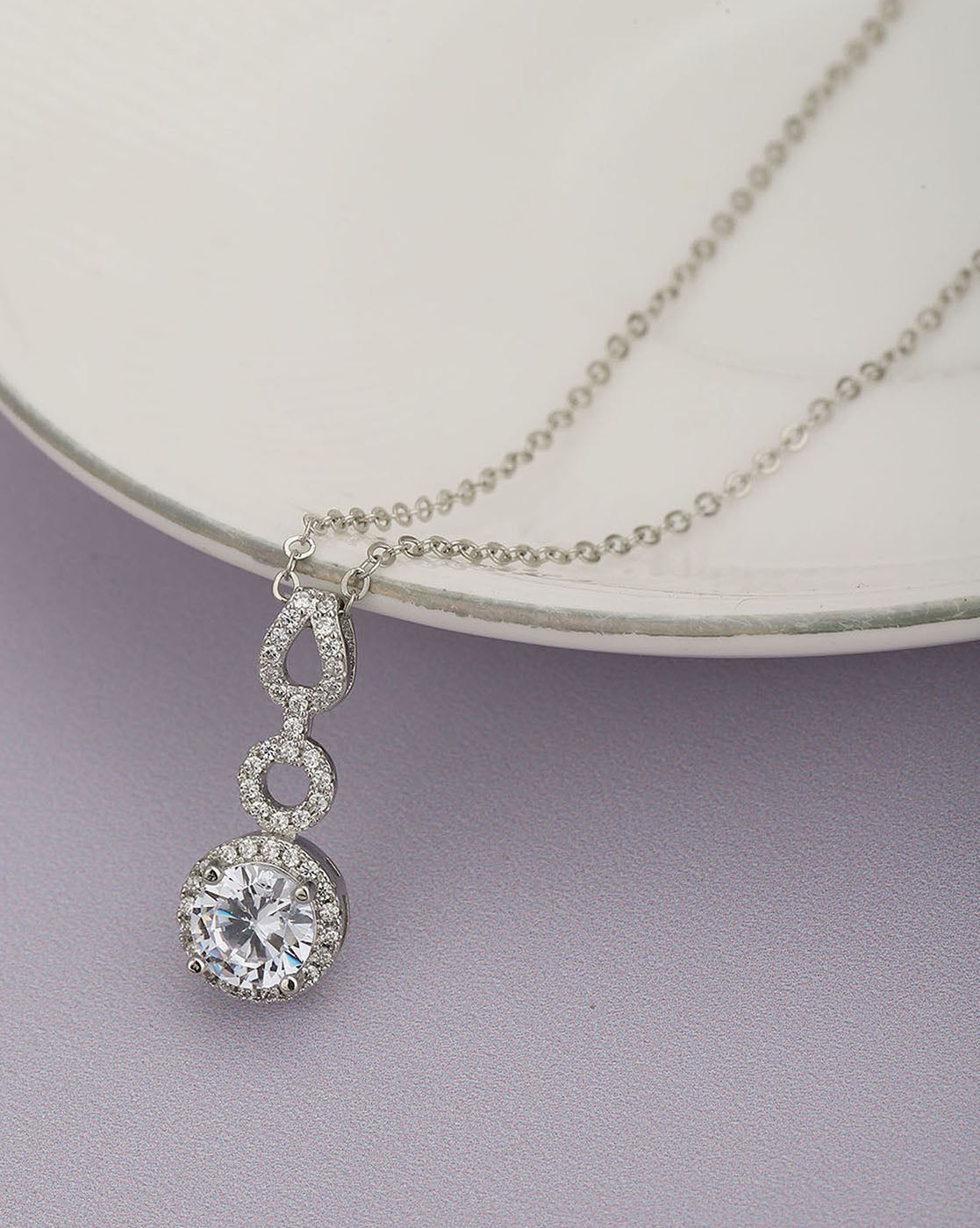 Cz With Rhodium Plated Unique Pendant With Chain For Women