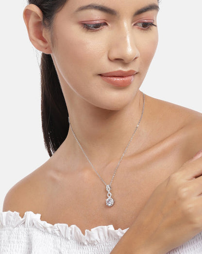 Cz With Rhodium Plated Unique Pendant With Chain For Women