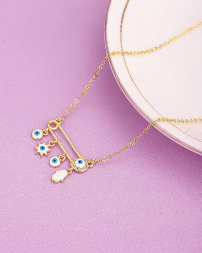 Gold Plated With Cz Enamel Stylish Necklace For Women