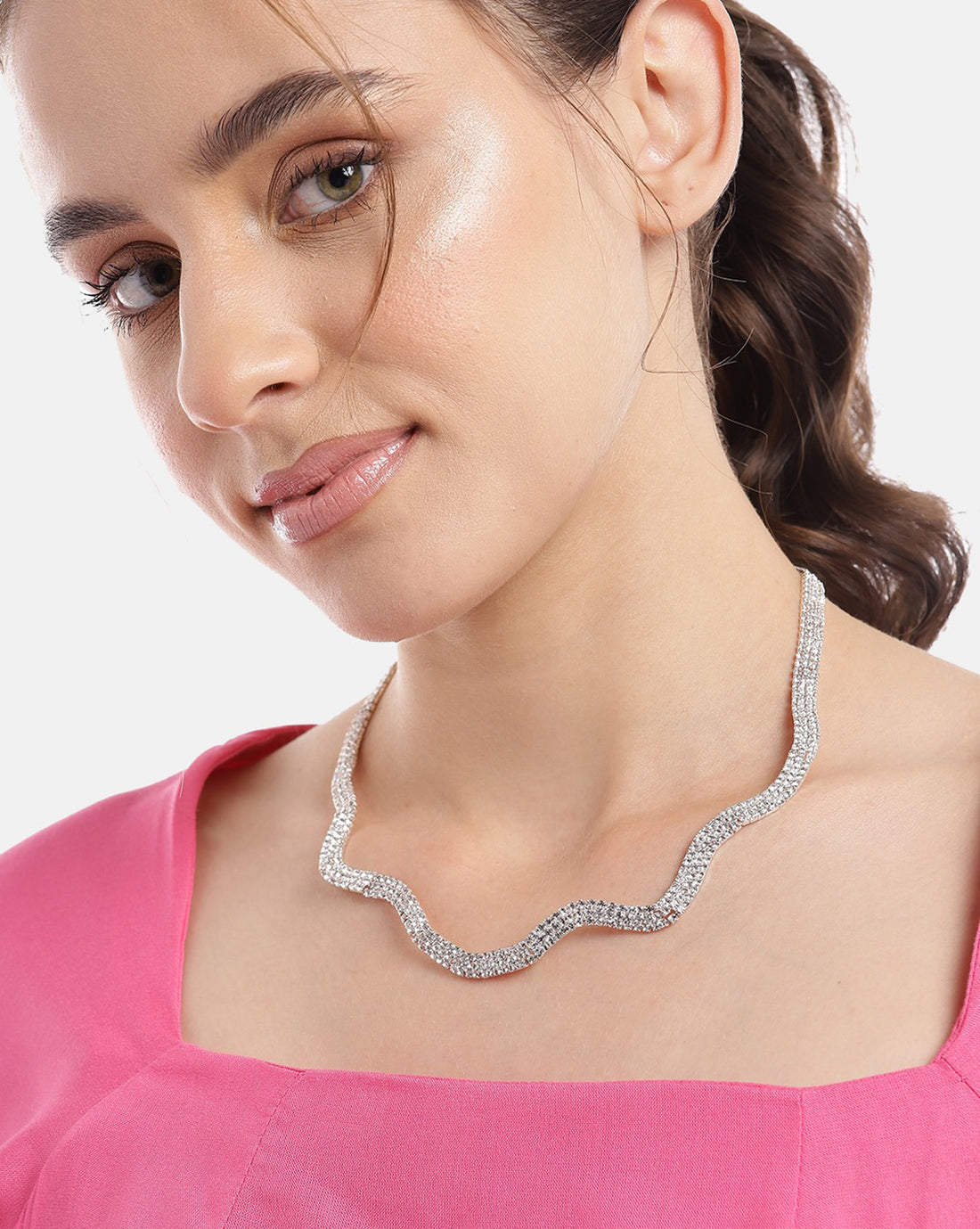 Rhodium Plated With Cz Stylish Necklace For Women