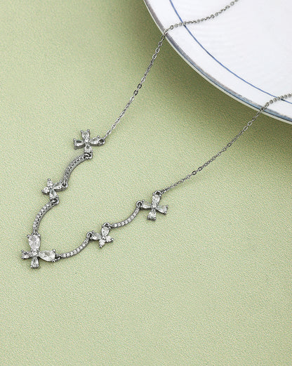 Cz With Floral And Rhodium Plated Necklace For Women