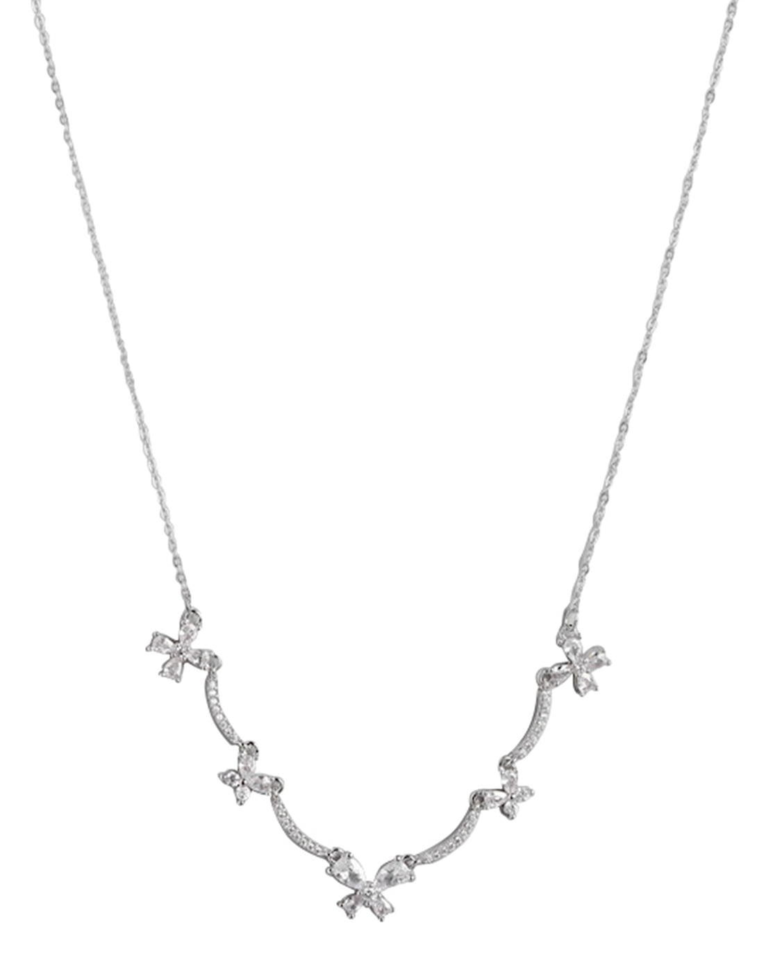 Cz With Floral And Rhodium Plated Necklace For Women
