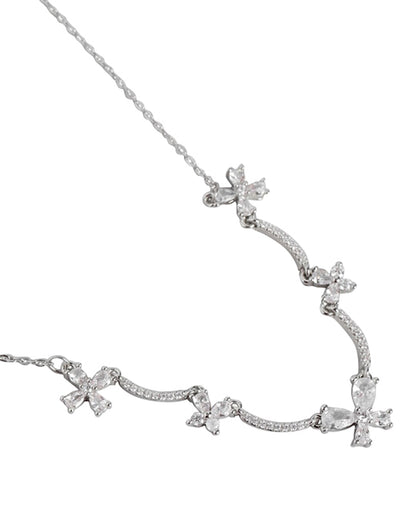 Cz With Floral And Rhodium Plated Necklace For Women