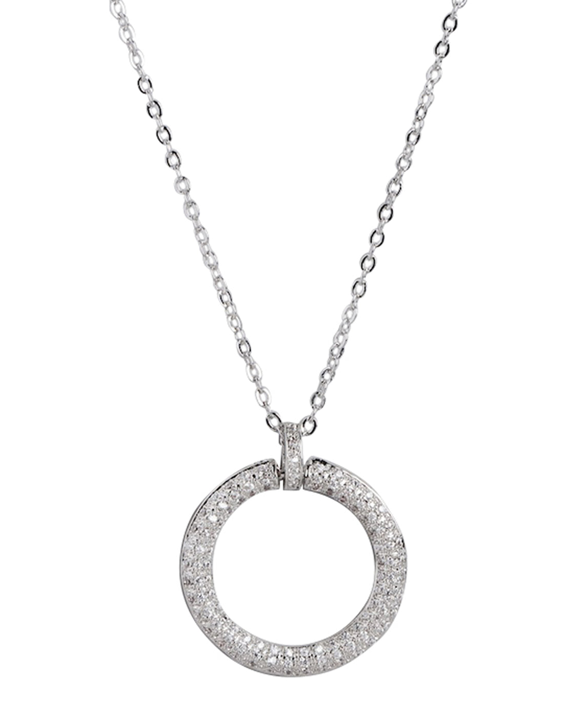 Cz With Rhodium Plated Circular Pendant With Chain For Women