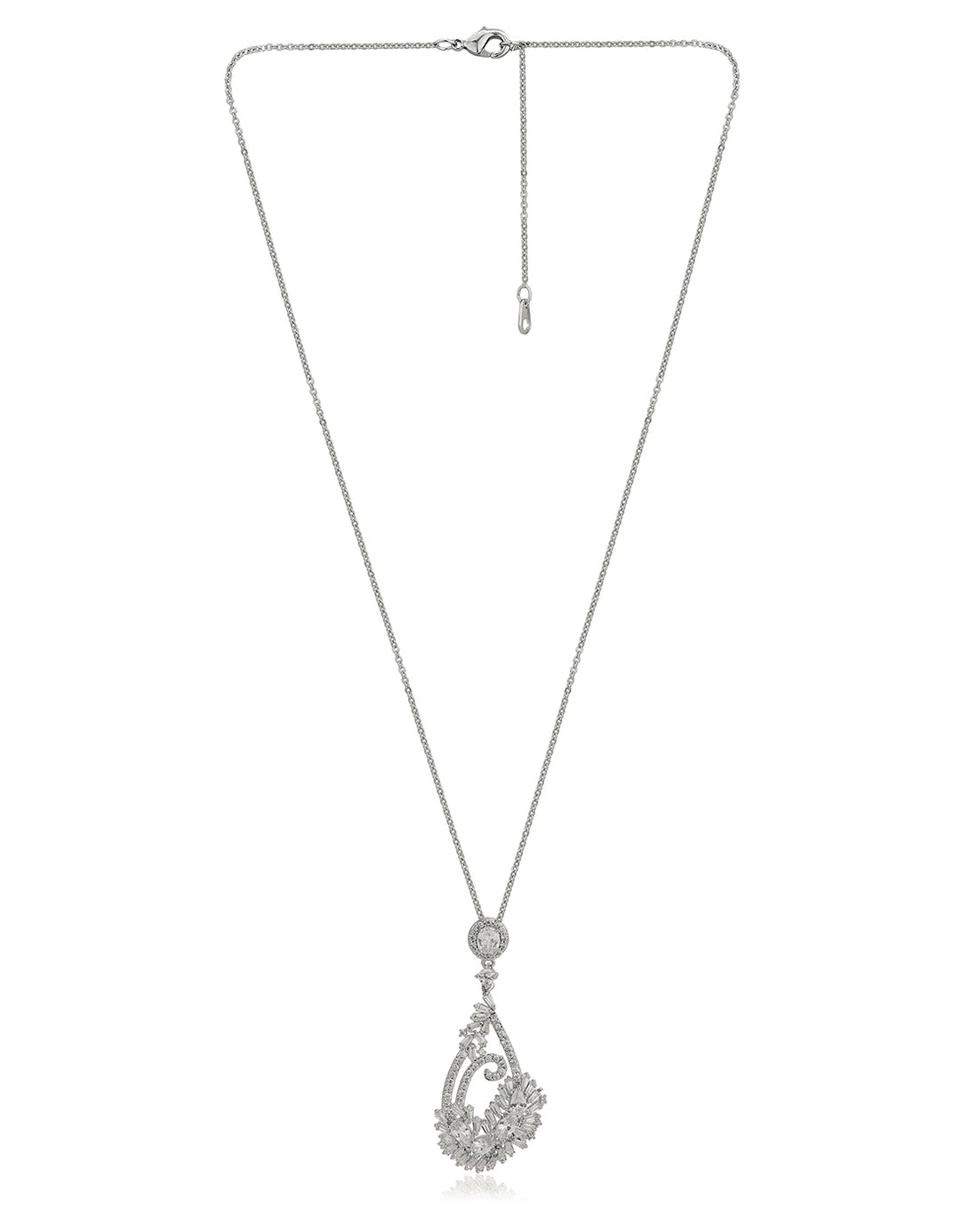 Premium Rhodium Plated With Cz Contemporary Pendant With Chain For Women