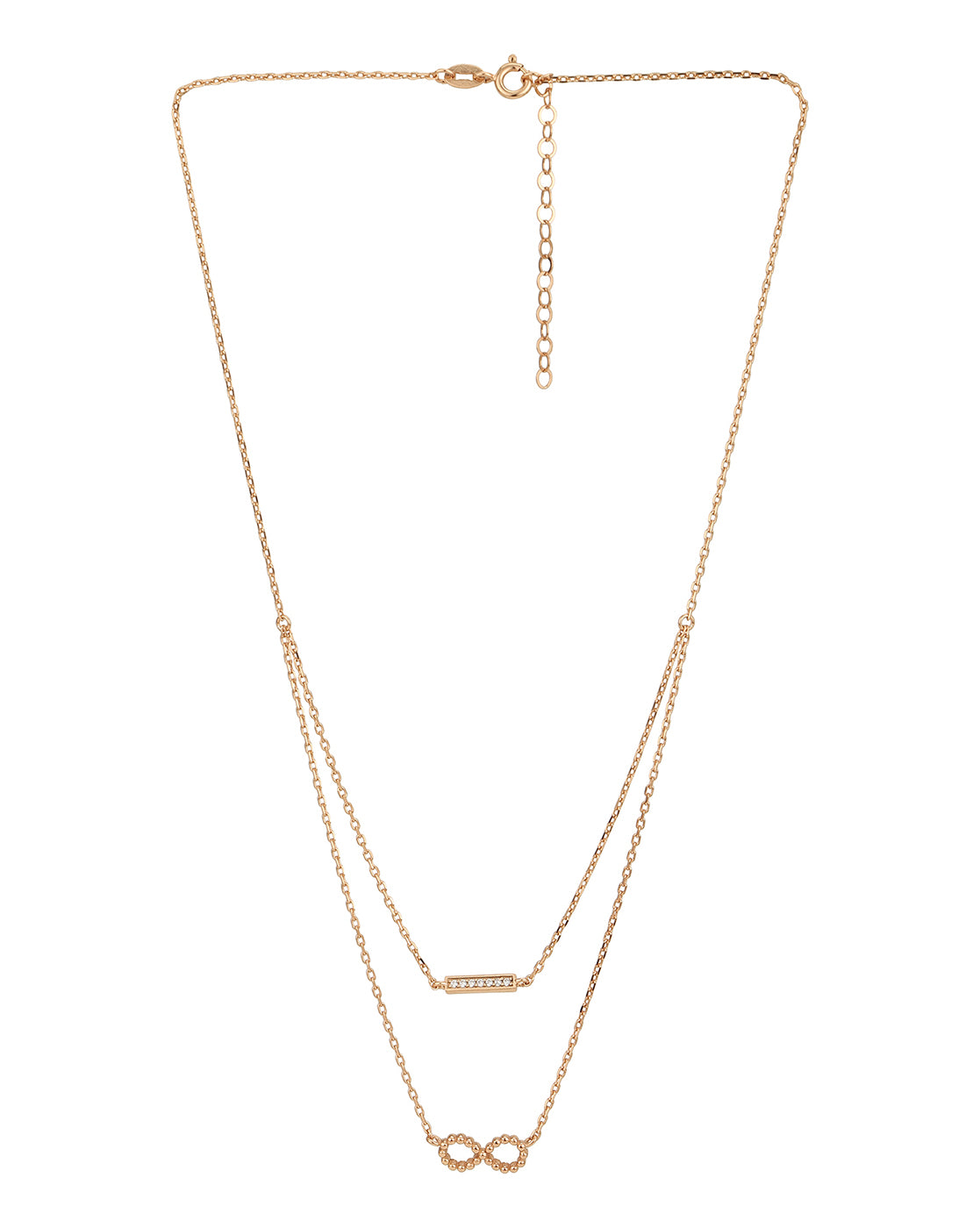 18Kt Rose Gold Plated With Infinity And Cz Double Chain Necklace For Women