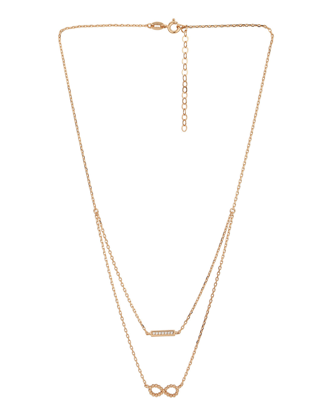 18Kt Rose Gold Plated With Infinity And Cz Double Chain Necklace For Women