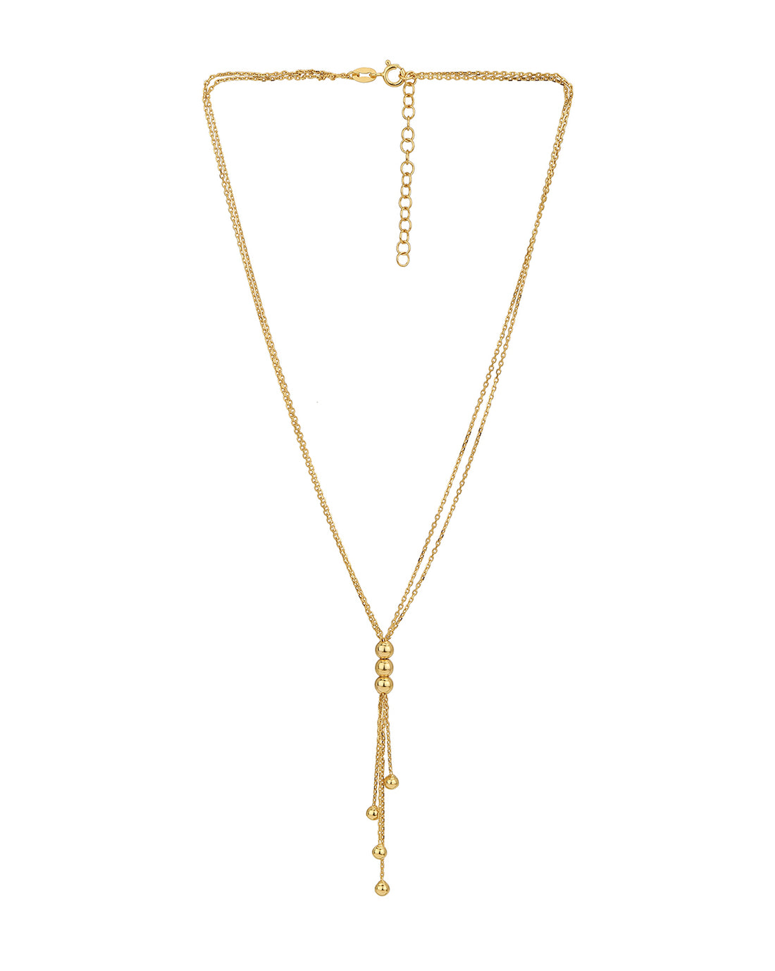 18Kt Gold Plated Double Chain Y-Necklace With Dangling Ball &amp; Tassles