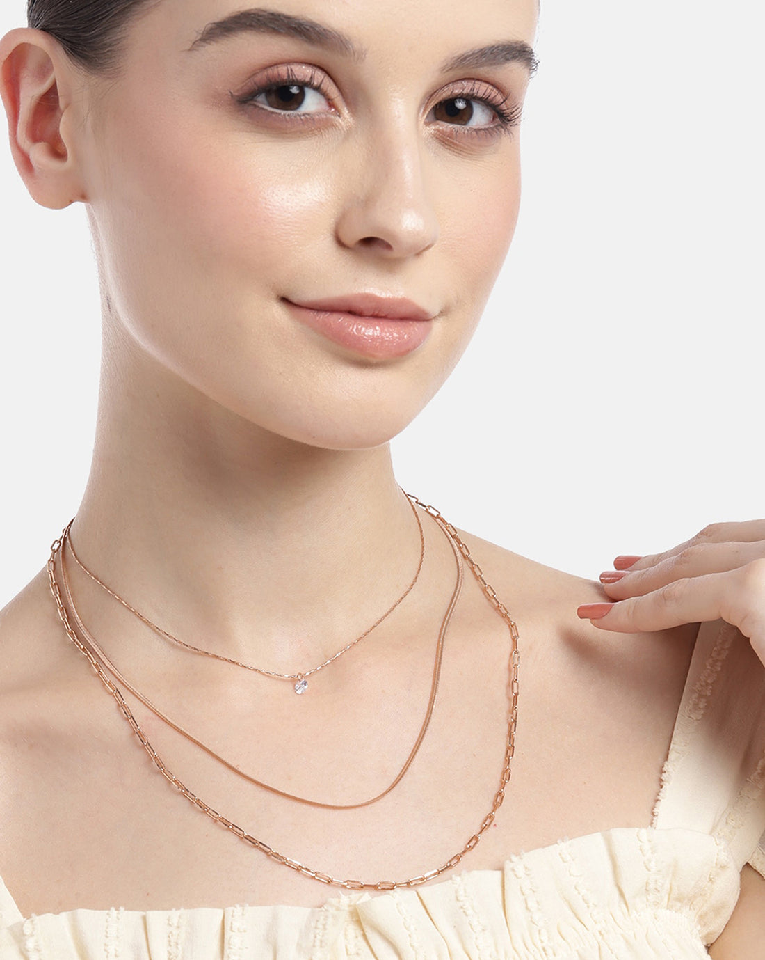 18Kt Rose Gold Plated With Cz Layered Necklace For Women