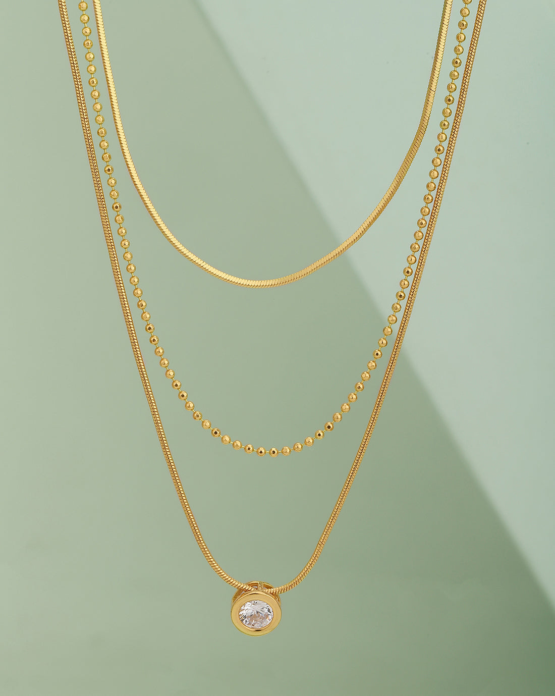 18Kt Gold Plated With Cz Layered Necklace For Women