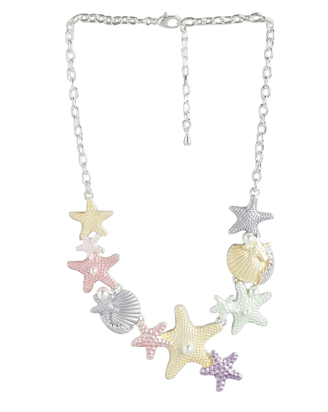 Silver Plated &amp; Enamel Necklace With Shell &amp; Starfish For Women