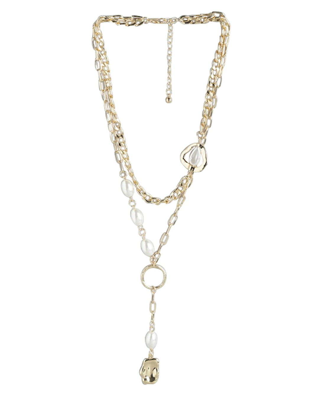 Gold Plated &amp; Pearl Double Chain Necklace For Women