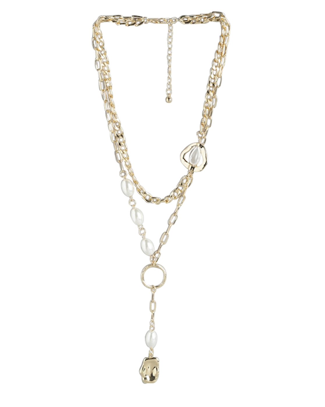 Gold Plated &amp; Pearl Double Chain Necklace For Women