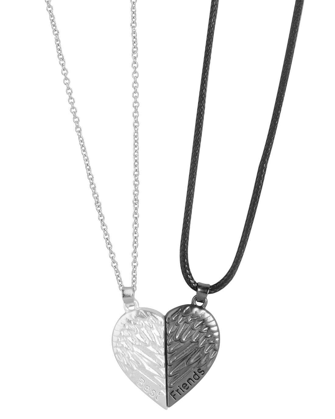 Set of 2 Silver Plated Oxidised Best Friend Broken Heart Pendant with chain for couples