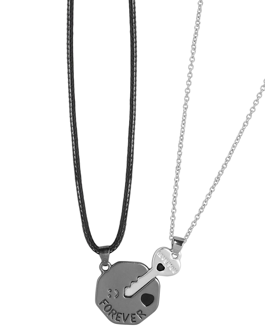 Set of 2 Silver Plated Love You forever Lock & Key Pendant with chain for couples