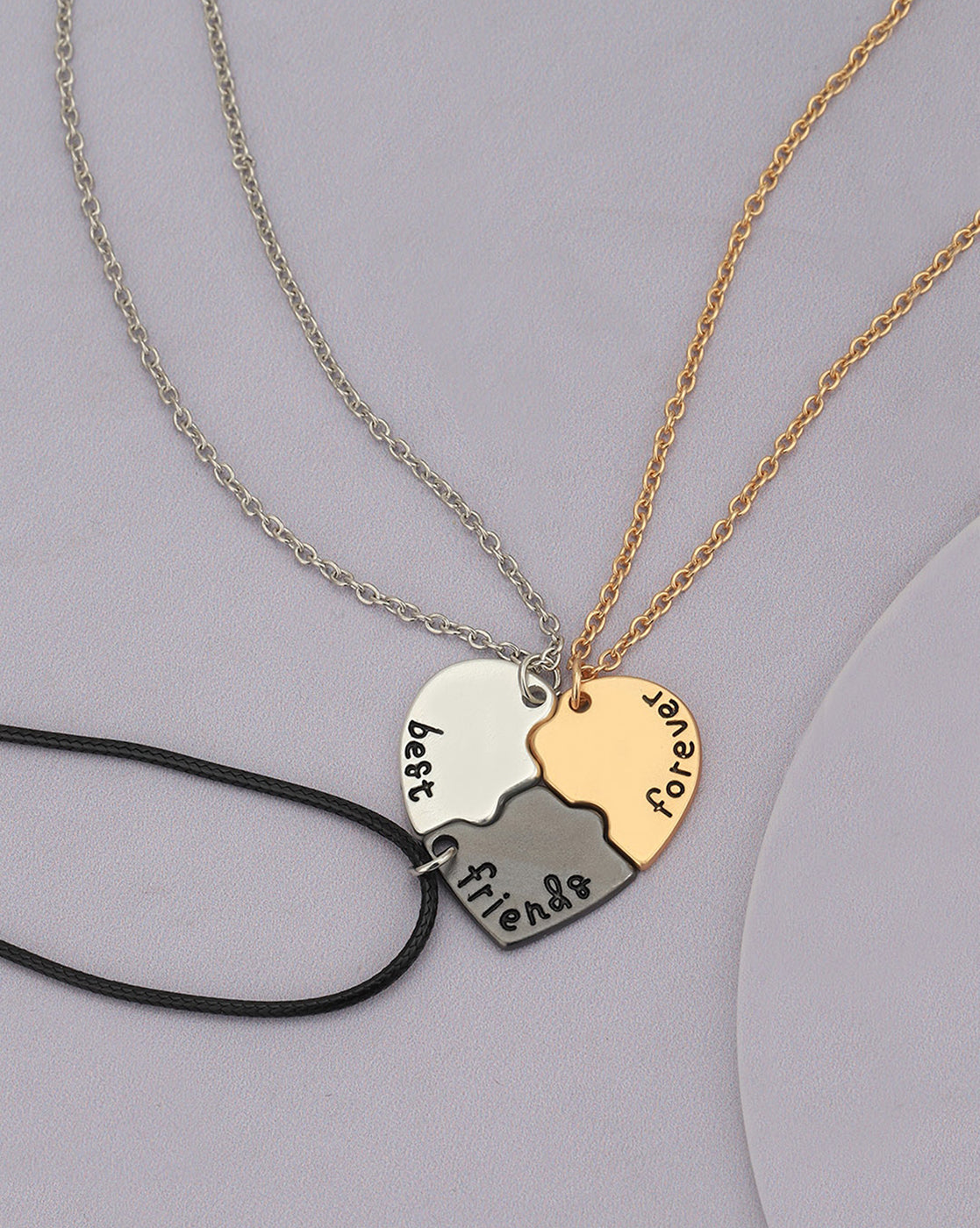 Set of 3 Silver &amp; Rose Gold Plated Best Friend Forever Heart Pendant with chain for friends