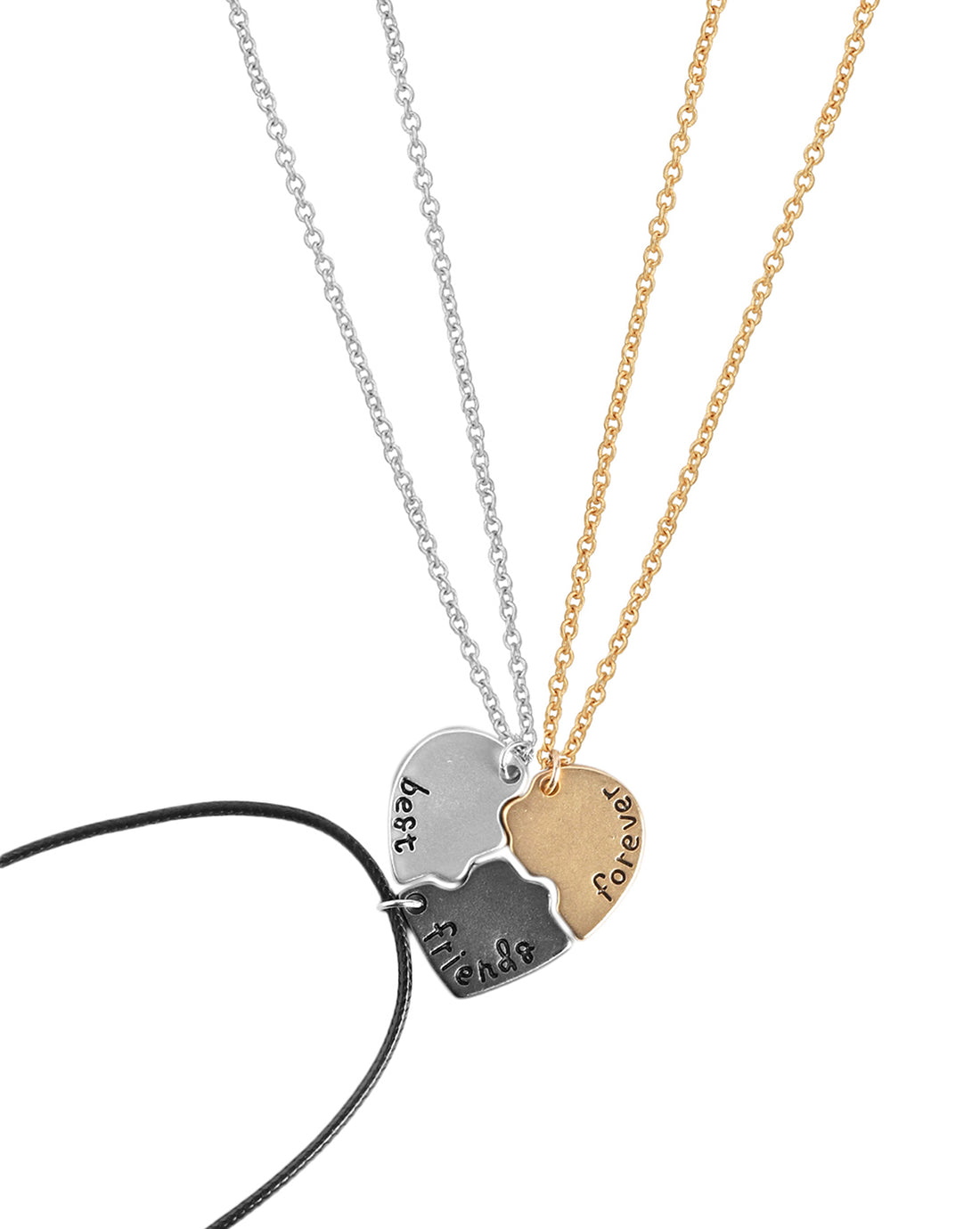 Set of 3 Silver &amp; Rose Gold Plated Best Friend Forever Heart Pendant with chain for friends