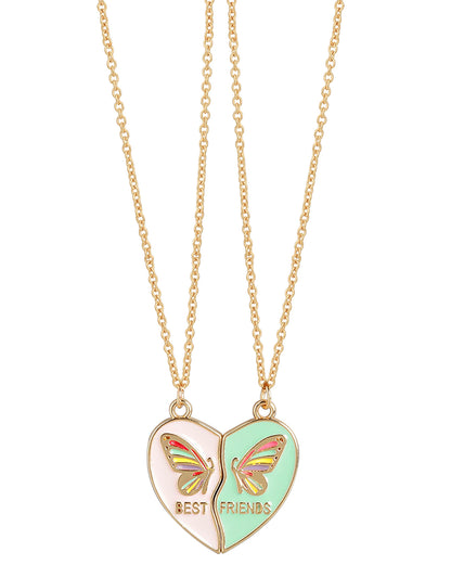 Set of 2 Gold &amp; Rose Gold Plated Enamel Best Friend Heart Pendant with chain for friends