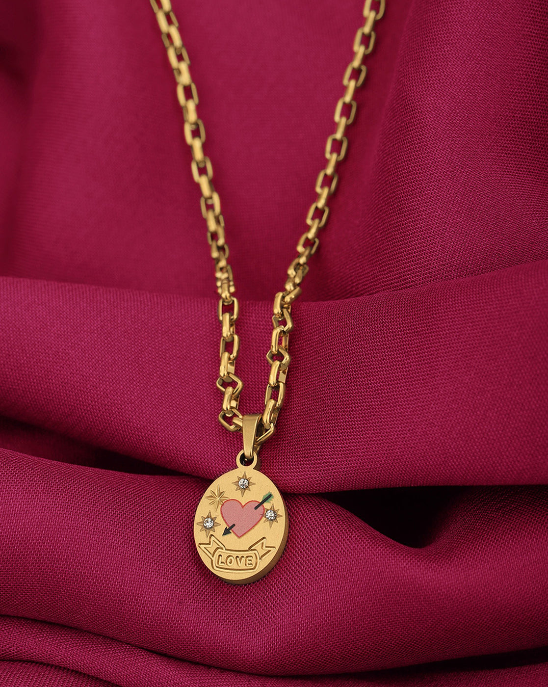 Gold Plated CZ Engrave Love Enamel Pendant with chain