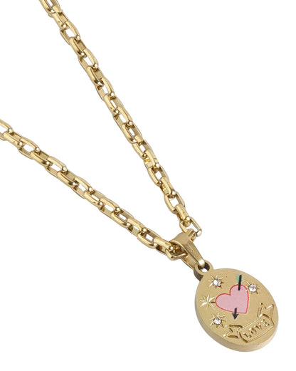 Gold Plated CZ Engrave Love Enamel Pendant with chain