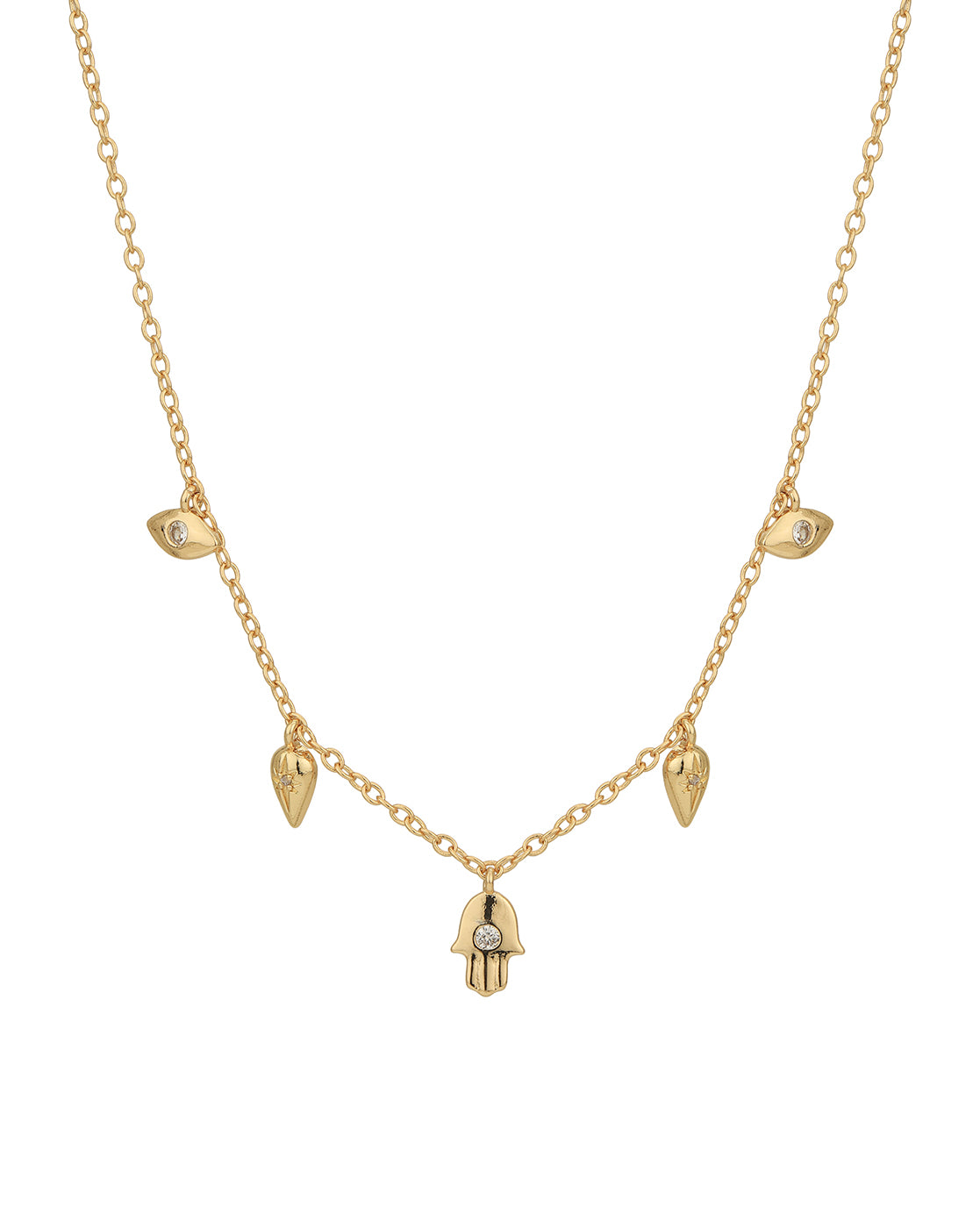 Gold Plated CZ Hanging Hamsa Necklace for women