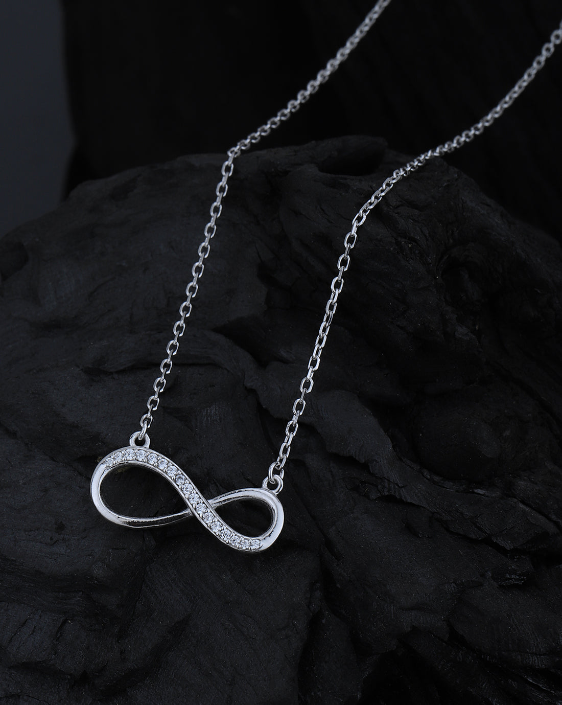 Rhodium Plated with CZ Infinity Necklace for women