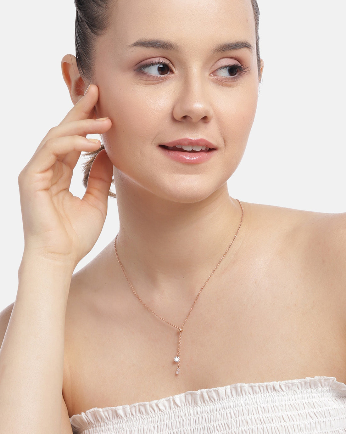 18kt Rose Gold Plated with CZ Lariat Necklace for women