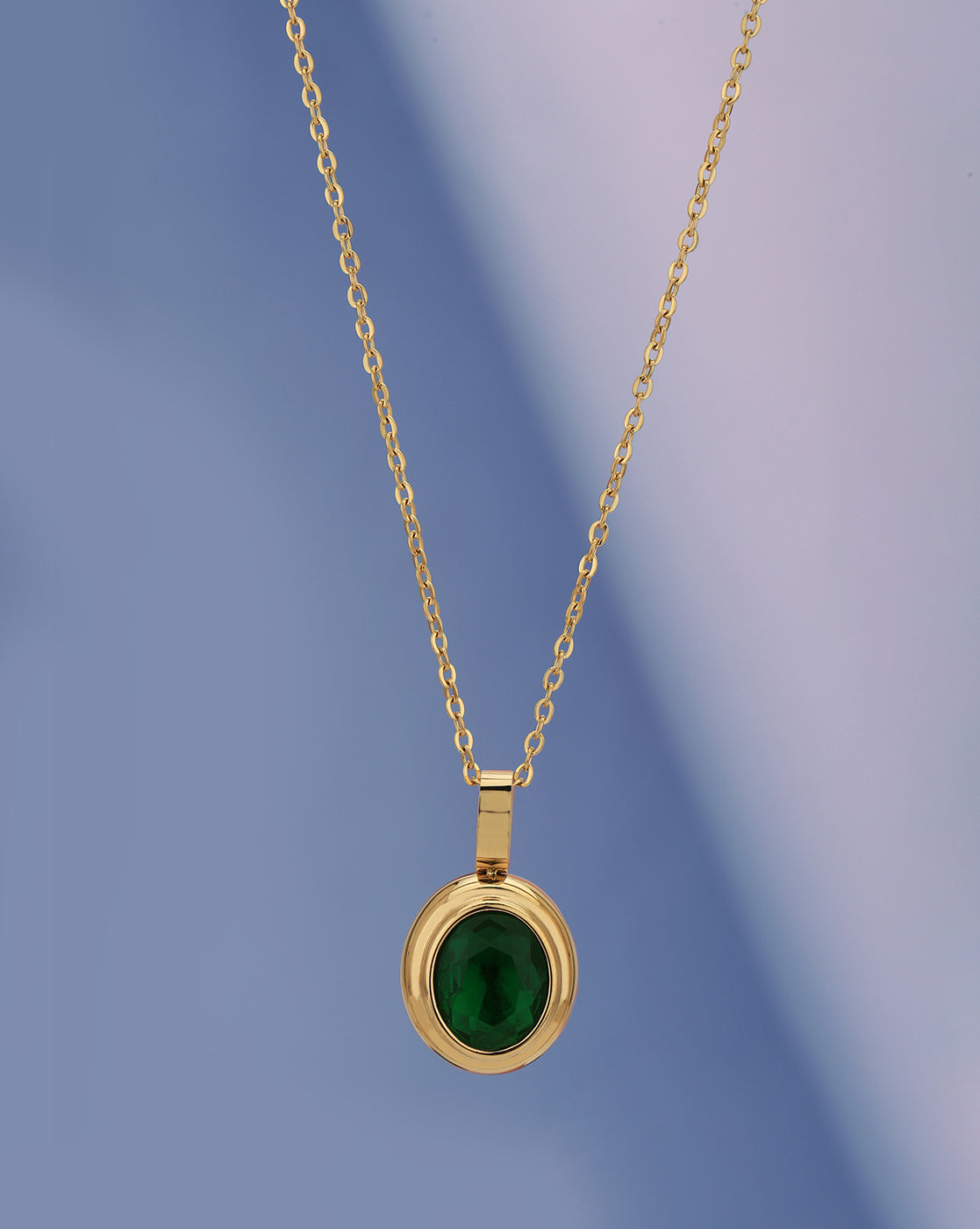 Gold Plated with CZ Oval Pendant and chain for women