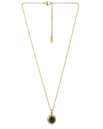 Gold Plated with CZ Oval Pendant and chain for women