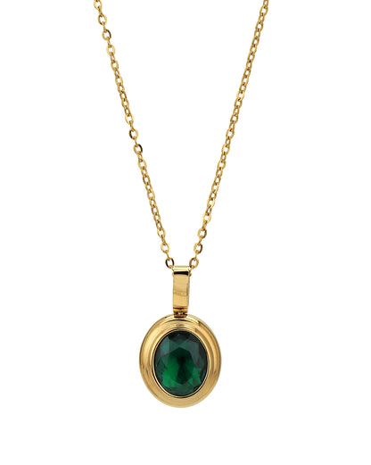 Gold Plated with CZ Oval Pendant and chain for women