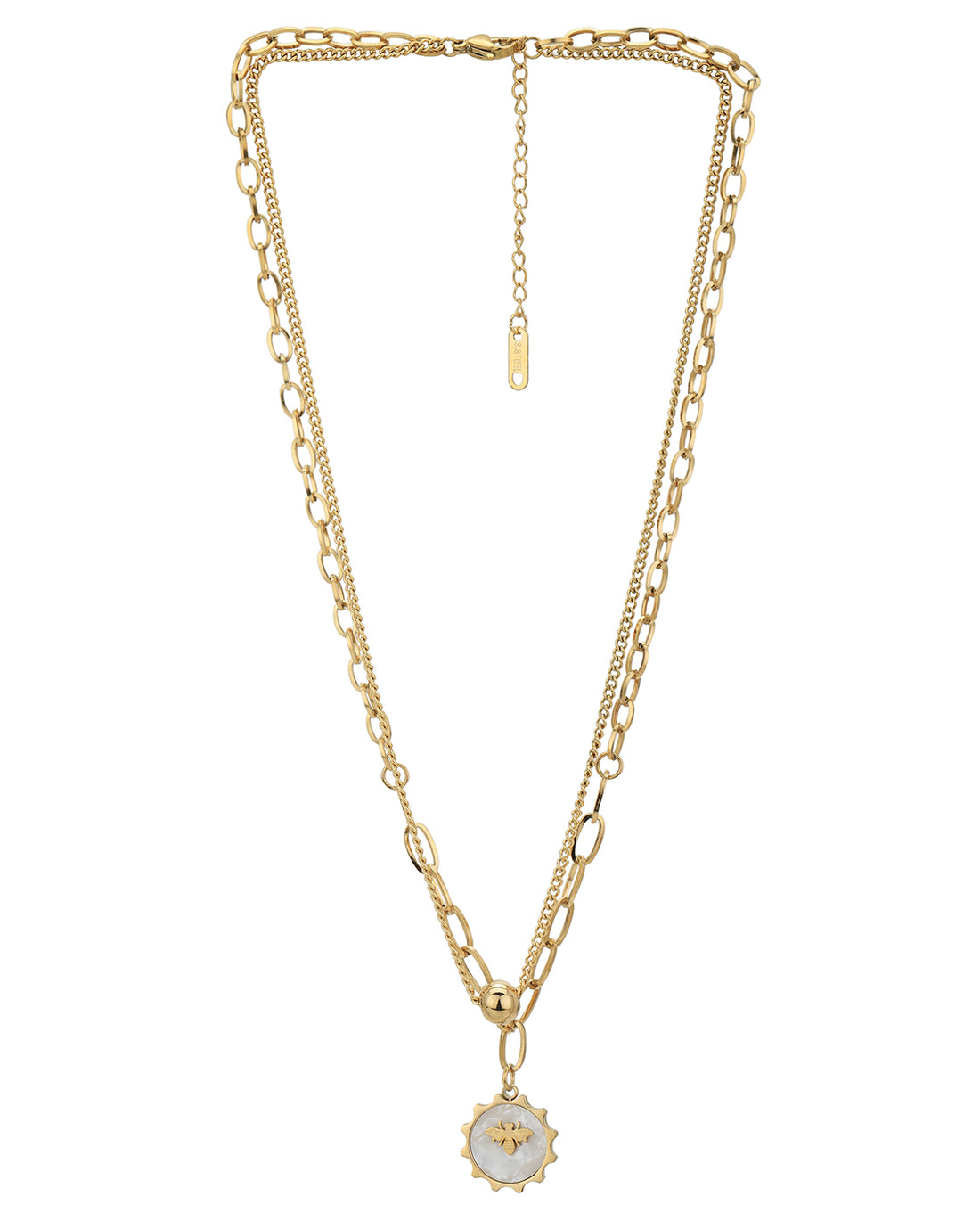 Gold Plated Shell with Butterfly Double Chain Necklace for women