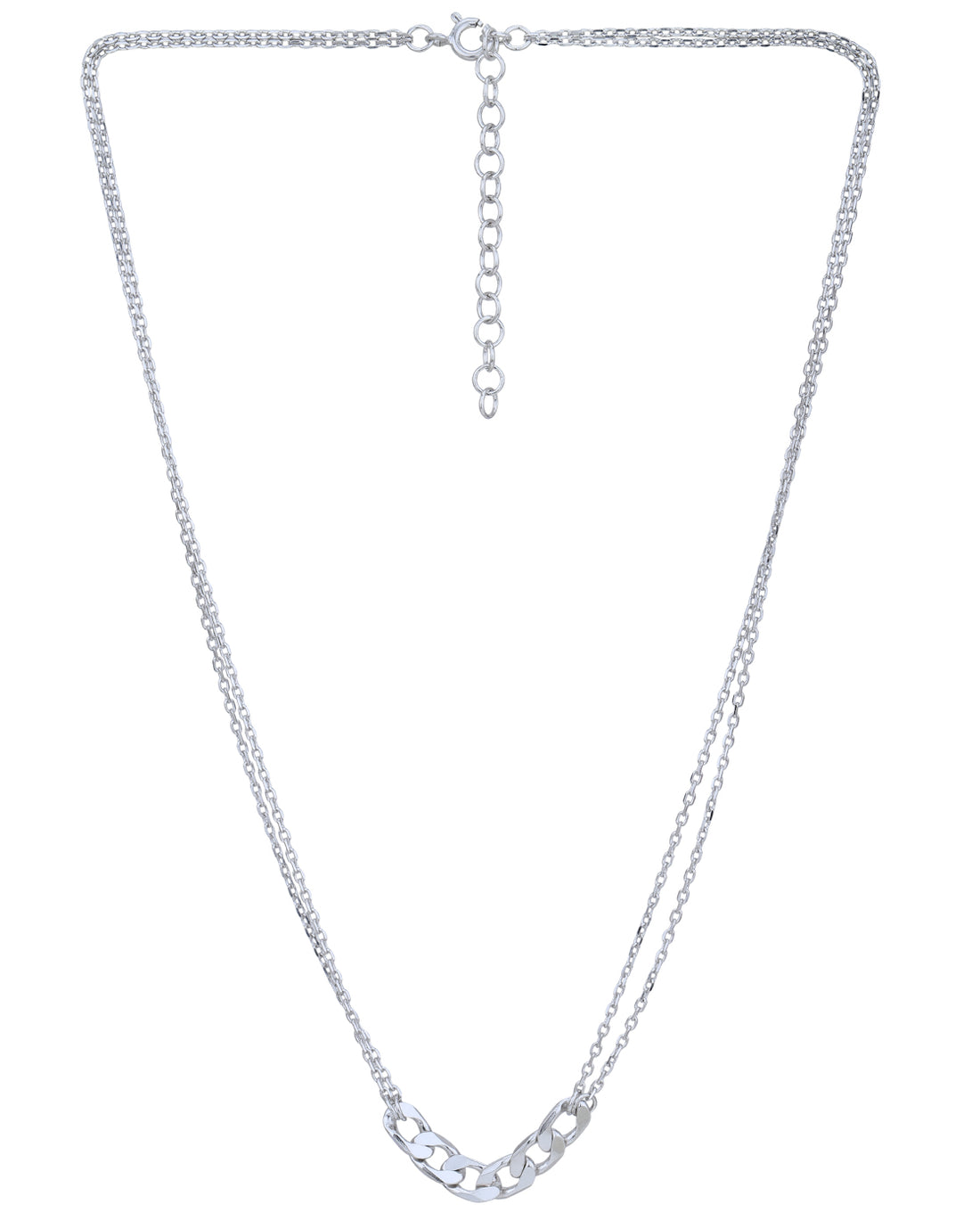 Rhodium Plated Double Chain Link Necklace