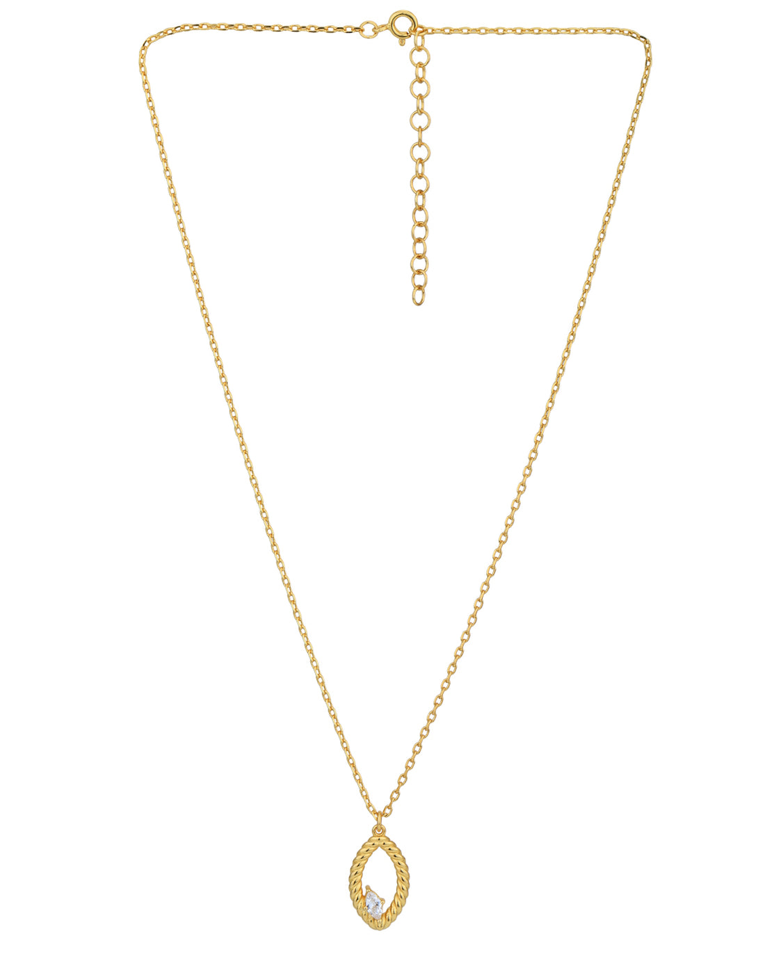 18kt Gold Plated with CZ Textured Drop Pendant with Chain
