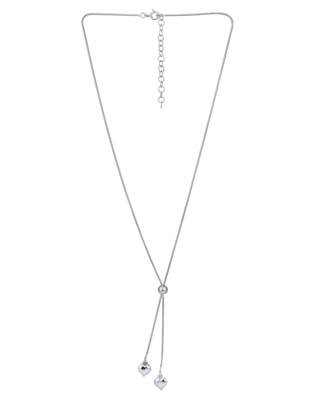 Rhodium Plated Dangling Heart Lariat Necklace