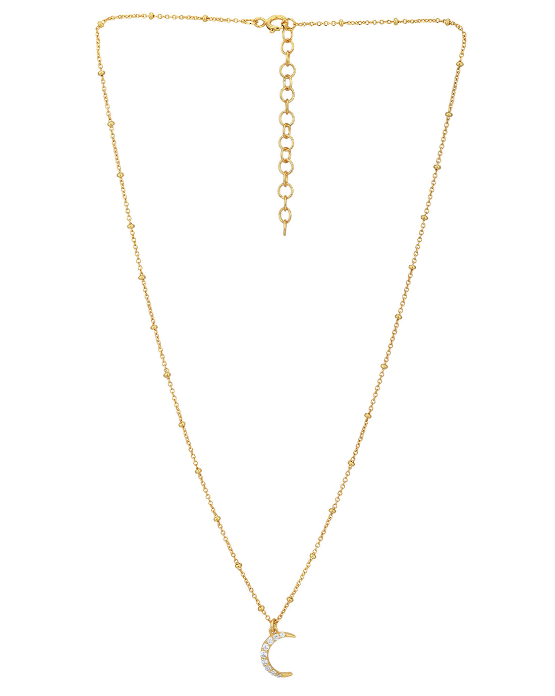 18kt Gold Plated with CZ Half Moon Pendant with Chain