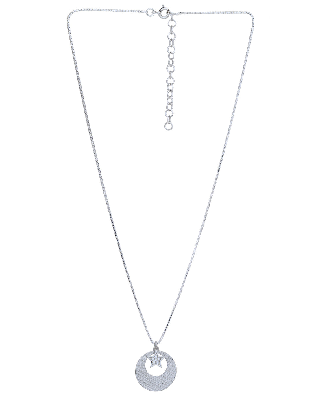 Rhodium Plated CZ Circle with Star Pendant and Chain