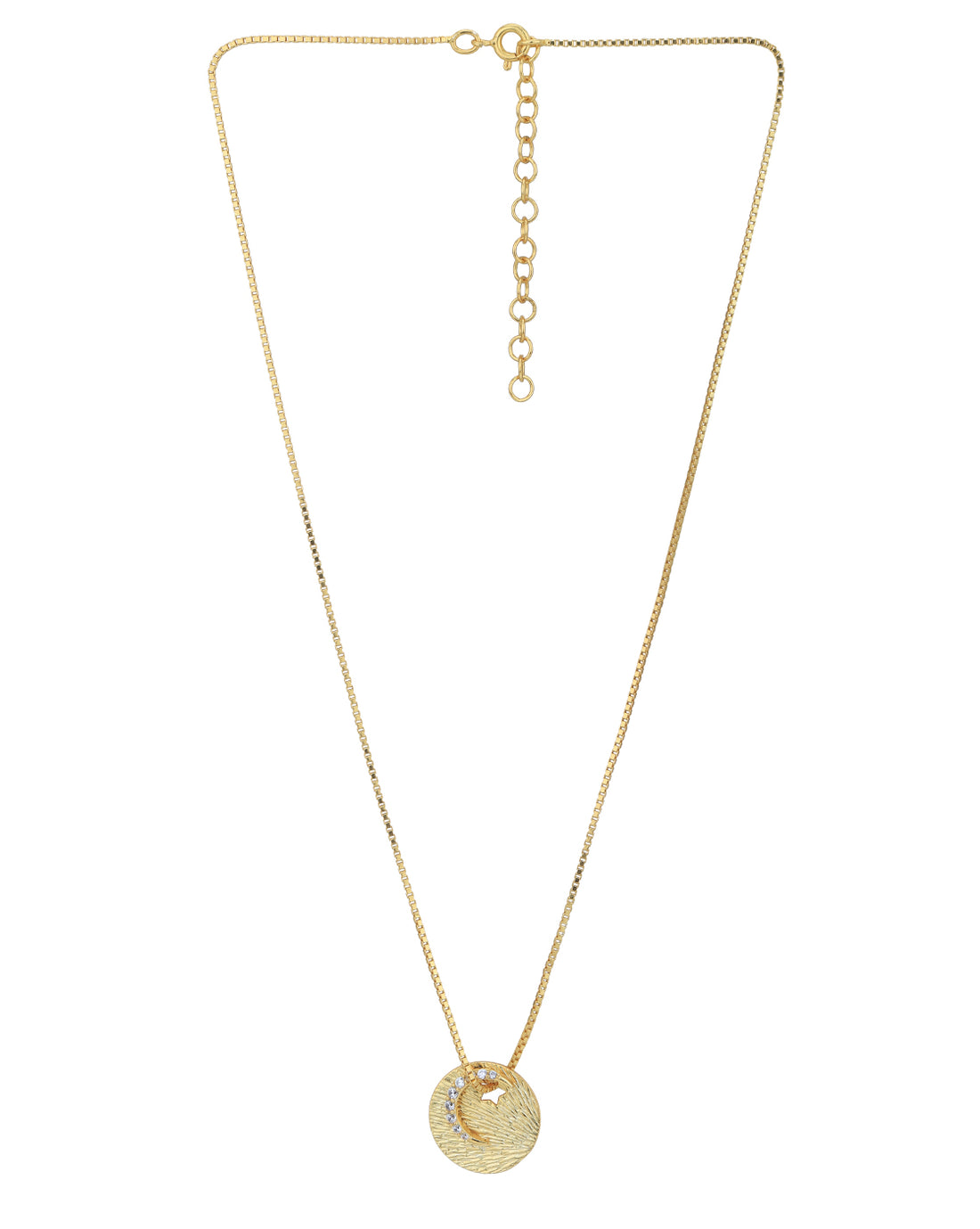 18kt Gold Plated CZ Circle with Half Moon Pendant and Chain